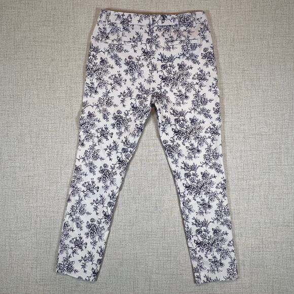 Mario Serrani White Pants with Navy Blue Floral Print | Women's 4 - Picture 2 of 7